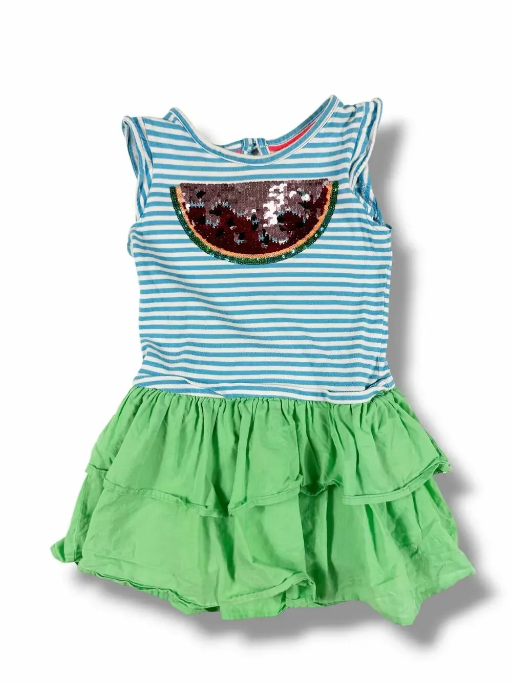 Mini Boden Flip Sequin Watermelon Tiered Dress Size 3-4 Years
